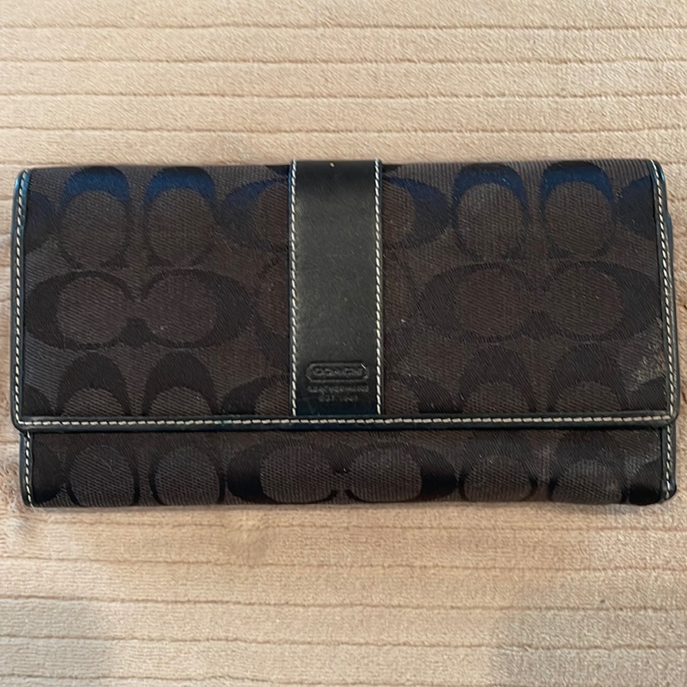 COACH Black Signature Large Checkbook Wallet